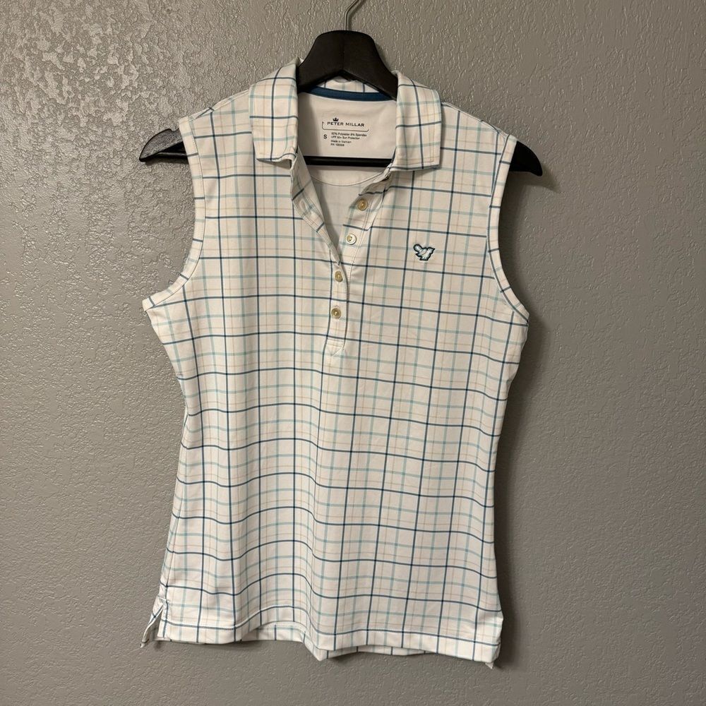 Peter Millar Women’s Plaid Golf Polo Top Sleeveless Collared White Size Small